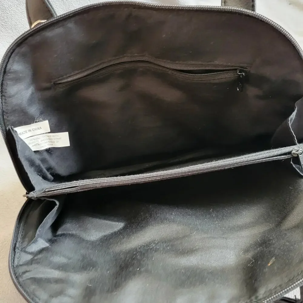 Genuine Black Pebbled Leather Vintage Style Organizer Handbag Multi Pocket‎